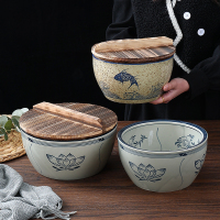 三维工匠陶瓷盆家用厨房带盖调料盆商用钵钵鸡容器复古加厚冷锅汤盆和面碗