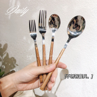 三维工匠韩式网红家用长柄勺子叉子不锈钢餐具刀叉ins风精致甜品小勺子女