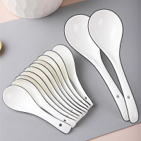 三维工匠黑线家用陶瓷汤匙儿童吃饭勺长柄饭店盛汤喝汤勺餐厅调羹小勺子