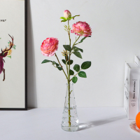 三维工匠仿真花牡丹小清新绢花假花客厅玻璃花瓶装饰品摆件餐桌套装玫瑰花