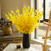 三维工匠黄色跳舞兰仿真花摆件客厅餐桌装饰花高品质假花电视柜迎春干花束