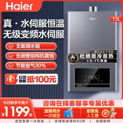 海尔(Haier)燃气热水器天然气 家用强排式智能变升 水伺服恒温厨房洗澡多点供水TE7星河 13升[多点供水]