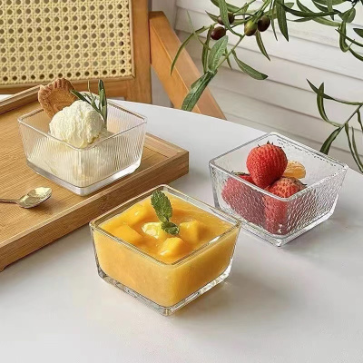 青苹果简约方形玻璃碗家用四方冰激凌碗水果甜品布丁酸奶早餐碗小沙拉碗