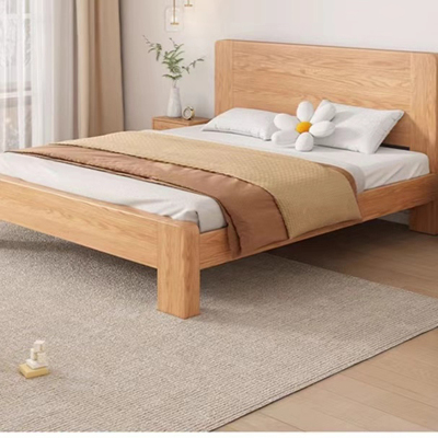6136启莎全实木床现代简约主卧双人床1.5米橡胶木床架出租房1.2米单人床架