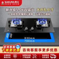 樱花(SAKURA)燃气灶 5.0KW钢化玻璃灶 双灶煤气灶 台嵌两用 灶具灶台节 童锁保护JZT-BBG09(天然气