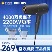 飞利浦(Philips) 电吹风 家用大功率恒温速干可折叠负离子护发防毛躁吹风筒高速护发吹风机 BHD538/25黑色