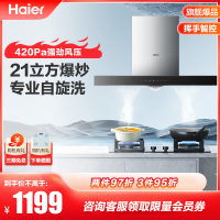 海尔(Haier)抽油烟机21大吸力 420pa大风压 高频自旋洗 挥手控制 欧式吸油烟机E900T11