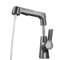 汉德斯科抽拉式伸缩面盆冷热水龙头枪灰色黑色可升降抽拉可旋转万向浴室柜洗头洗脸盆水龙头防溅水单把双控单孔双模式陶瓷片阀芯