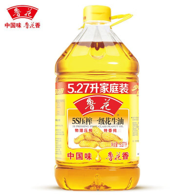 鲁花 花生油5S压榨一级花生油物理压榨食用油厨房家用送礼炒菜油5.27L