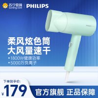 飞利浦(PHILIPS)小花筒吹风机电吹风家用大功率 负离子吹风筒恒温护发 速干可折叠BHD399/95 橄榄绿