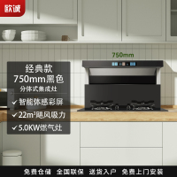 欧诚黑色750mm分体式集成灶家用体感彩屏公寓小户型分体灶厨房智能大吸力抽油烟机燃气灶套装一体机箱双眼灶头部保温置物台