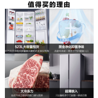 海尔(Haier)523升对开门超薄嵌入冰箱 大容量囤货 黑金净化抑菌 人性化分储 BCD-523WGHSSEDGH