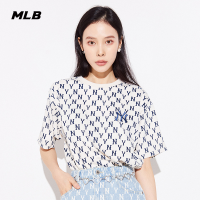 MLB官方男女情侣复古老花T恤圆领短袖休闲时尚夏季吸汗速干NY衣服