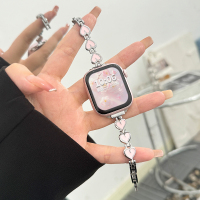 适用苹果手表表带iwatchS10爱心链式applewatch金属创意个性腕带