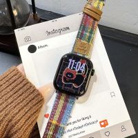 秋冬彩色毛呢韩系格纹皮质表带适用华为手表fit3手表fit2/1腕带女3139