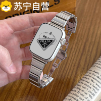 适用applewatch竹节蝴蝶扣小方块表带iWatchS10/9苹果手表金属表带SE8/7/6/5/4代不锈钢高级百搭