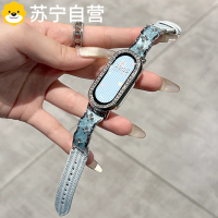 适用小米手环10表带9新款8蓝条鎏金拼条纹帆布7/6/5/4/3NFC版腕带轻奢细钻手镯拼帆布表带女通用10陶瓷版