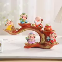 喜乐五福财神爷招财福禄寿喜摆件家用办公室客厅玄关电视柜装饰品