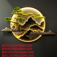 维诺亚新中式客厅沙发背景墙装饰画带灯迎客松挂件圆形茶台玄关壁画