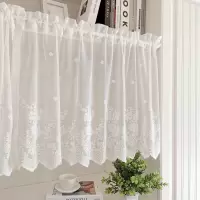 短帘半帘 半遮光式蕾丝纱帘田园风波浪边布艺隔断帘客厅卧室阳台 白色不含杆