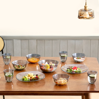 和颜餐具十一件套 玻璃小碗*4 玻璃中碗*1 玻璃水杯*4 玻璃盘*2