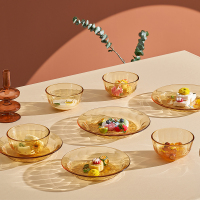 优格高硼餐具八件套 高硼硅玻璃小碗*4高硼硅玻璃小盘*2 高硼硅玻璃大盘*2