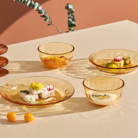 优格高硼餐具四件套 高硼硅玻璃小碗*2 高硼硅玻璃小盘*1 高硼硅玻璃大盘*1