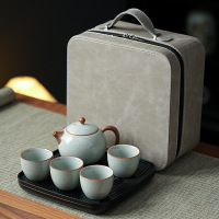 千里谷KLG-CJ07陶瓷功夫茶器一壶四杯带茶盘(含茶夹、茶巾)(计价单位:套)天青色