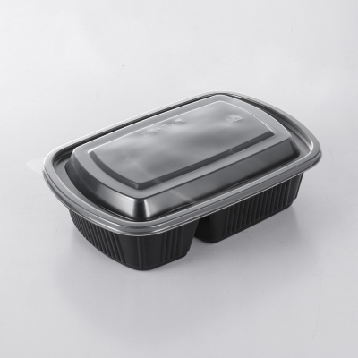 尝时洁 黑色美式饭盒两格1000ml 22.3*16.5*5.5cm 每箱300套*1箱