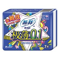 苏菲卫生巾 弹力贴身极薄0.1夜用洁翼型7片 290mm