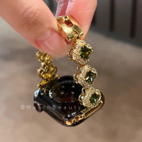 适用oppo手环2表带金属四叶草智能OPPO手环1代皮质拼接替换腕带3139B