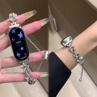 适用oppo手环2表带金属四叶草智能OPPO手环1代皮质拼接替换腕带3139B