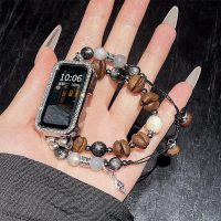 适用oppo手环2表带金属四叶草智能OPPO手环1代皮质拼接替换腕带3139B