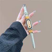 适用oppo手环2表带金属四叶草智能OPPO手环1代皮质拼接替换腕带3139B