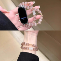 适用oppo手环2表带金属四叶草智能OPPO手环1代皮质拼接替换腕带3139B