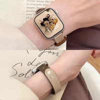 适用oppo手环2表带金属四叶草智能OPPO手环1代皮质拼接替换腕带3139B