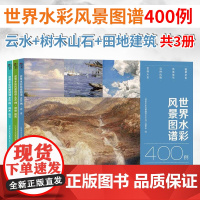 全3册 世界水彩风景图谱400例 云水+树木山石+田地建筑 高清放大图书 名家水彩画作品集临摹画册 初学者绘画入门教程教