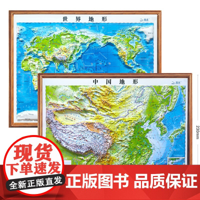 3D凹凸立体中国地形图+世界地形图(套装共两册)4开中国立体地图 3D技术打印等比还原真实面貌 建立空间感 激发地理学习