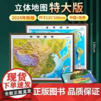 [1米35超大精雕版]2024年新版世界和中国地形地图3d立体凹凸地形图 北斗地图挂图精雕立体办公室家用墙贴防水学生用图