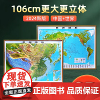 [大尺寸精雕版]2024年地图世界和中国地图 3d立体凹凸地形图 约1.1x0.8米北斗地图挂图 精雕立体办公室家用墙贴