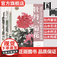 老年大学中国画临摹范本系列牡丹菊花 山水石法 山水构成 山水树法 一套中国画白描 国画临摹画册国画技法入门临摹稿范本工笔