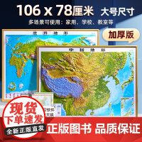 [大尺寸精雕版]2024年地图世界和中国地图 3d立体凹凸地形图 约1.1x0.8米北斗地图挂图 精雕立体办公室家用墙贴