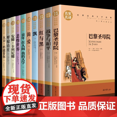 10册巴黎圣母院书正版原著战争与和平黑与红简爱书籍童年在人间我大学高尔基悲惨世界书雨果安娜卡列尼娜呼啸山庄大卫科波菲