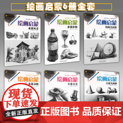 绘画启蒙6册全套 结构几何体素描静物素描动物素描风景石膏几何体石膏五官素描临摹入门初级自学基础教程教材书籍 安徽美术出版