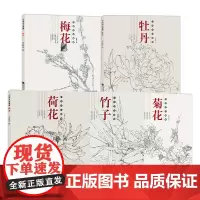 白描技法精解5册 菊花/牡丹/竹子/梅花/荷花 白描勾线花鸟鱼虫绘画初学者入门到精通基础教程 线描写生范例画家写生画稿书