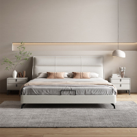 现代简约轻奢真皮床主卧软包静音金刚皮高端大气双人床米括A37