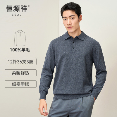 恒源祥羊毛衫男2024秋季新款纯羊毛针织衫时尚翻领男士纯色毛衣