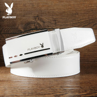 花花公子皮带男士2025新款自动扣腰带时尚潮年轻人真牛皮裤带白色
