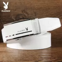 花花公子皮带男士2025新款自动扣腰带时尚潮年轻人真牛皮裤带白色