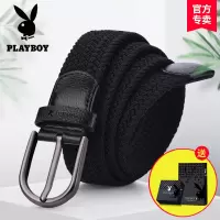 花花公子皮带男士针扣编织帆布休闲年轻人学生弹力百搭潮女裤腰带